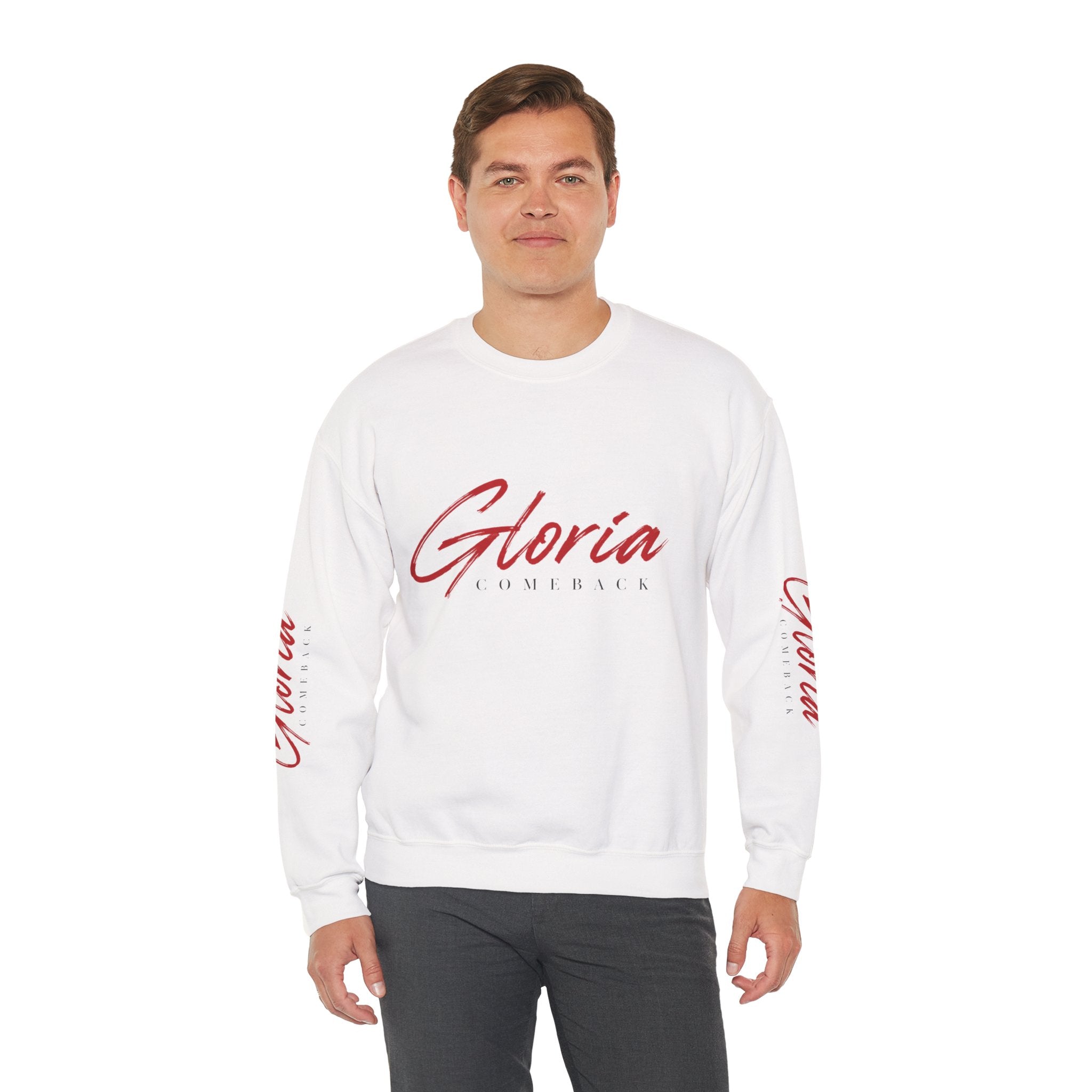 Gloria Lumeriak Crewneck Sweatshirt — Red Helmet Graphic Pullover