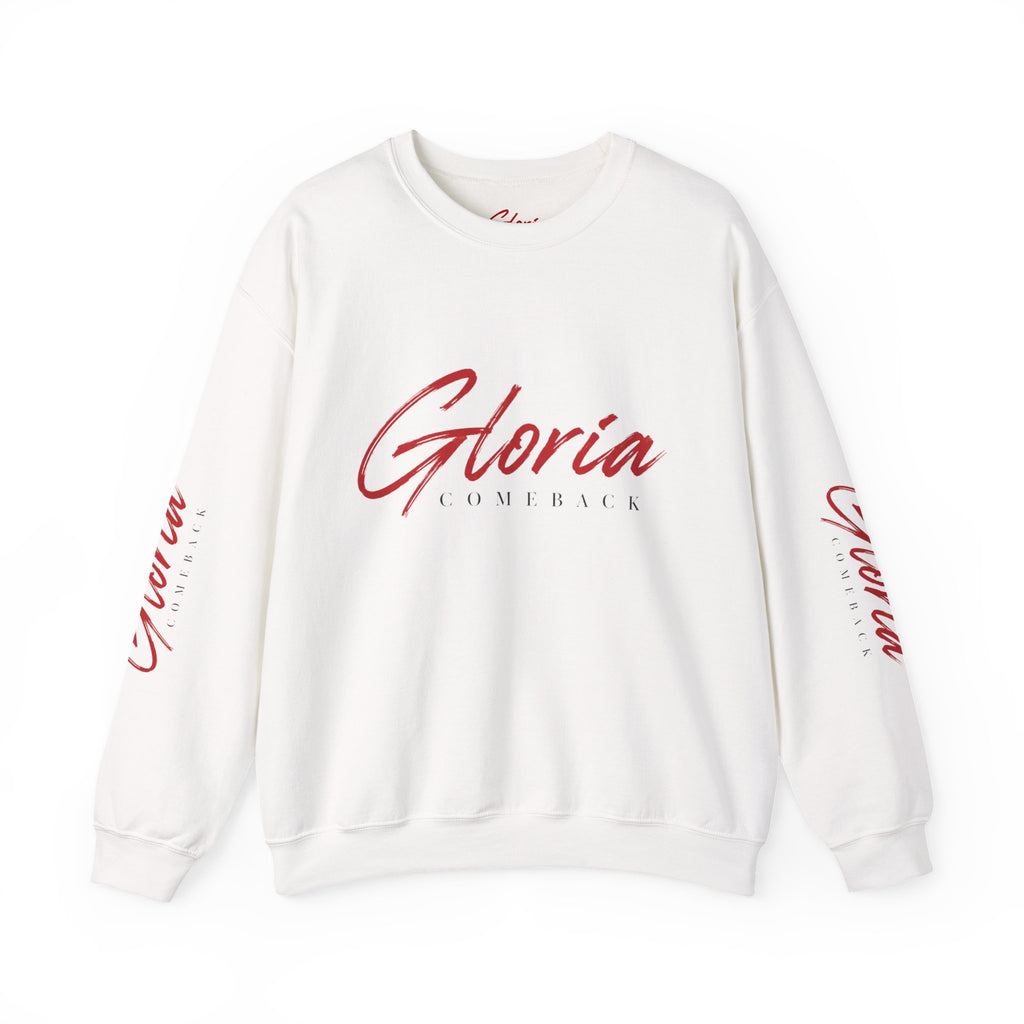 Gloria Lumeriak Crewneck Sweatshirt — Red Helmet Graphic Pullover