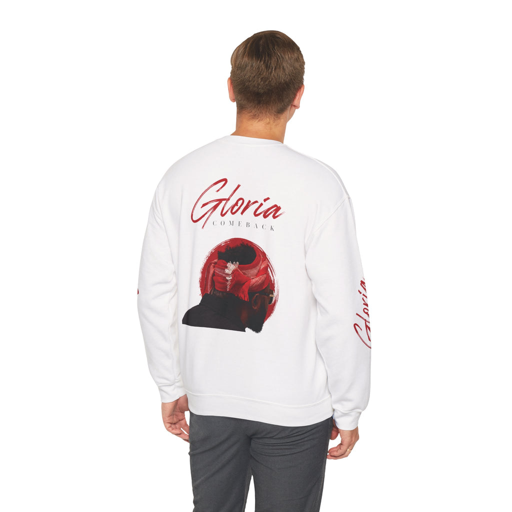 Gloria Lumeriak Crewneck Sweatshirt — Red Helmet Graphic Pullover