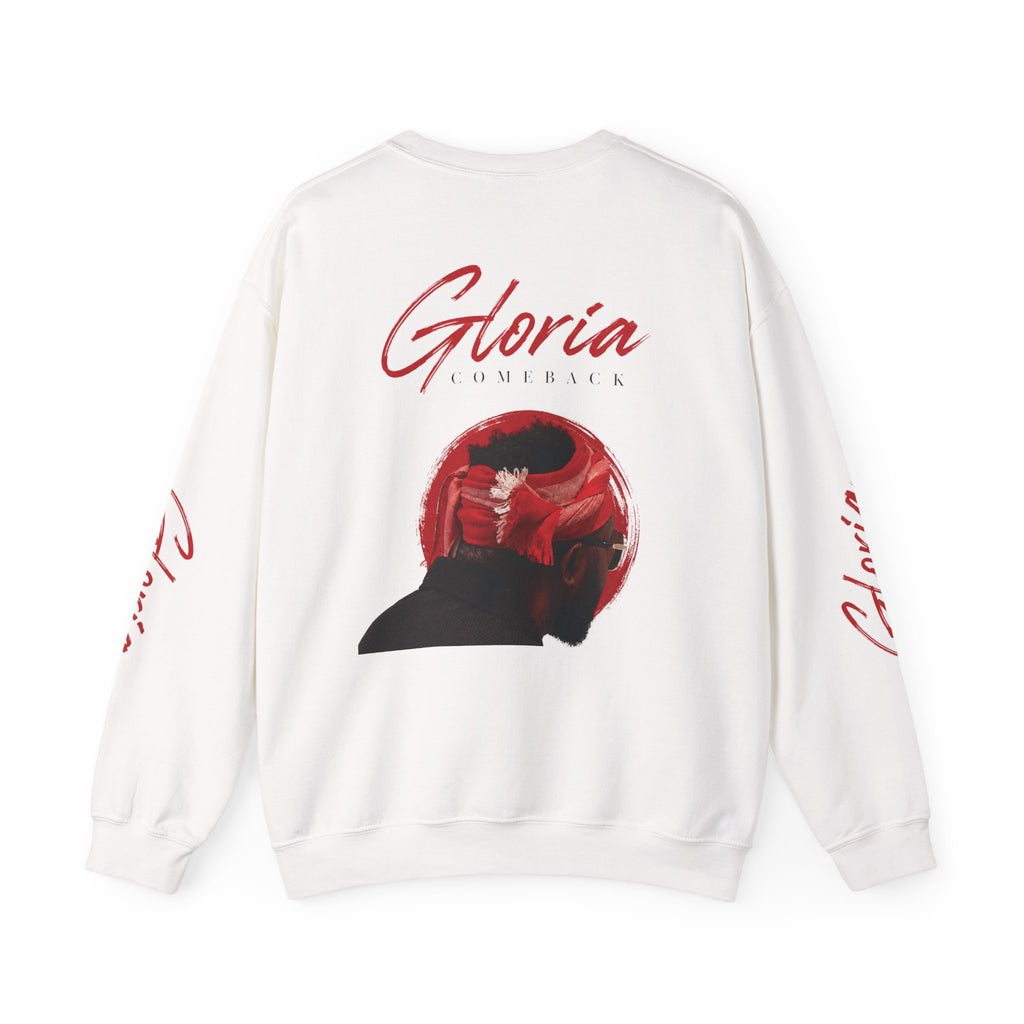 Gloria Lumeriak Crewneck Sweatshirt — Red Helmet Graphic Pullover
