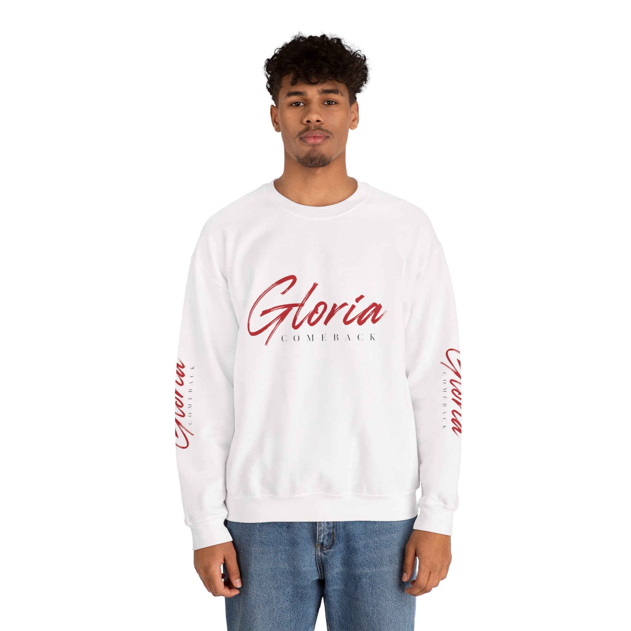 Gloria Lumeriak Crewneck Sweatshirt — Red Helmet Graphic Pullover