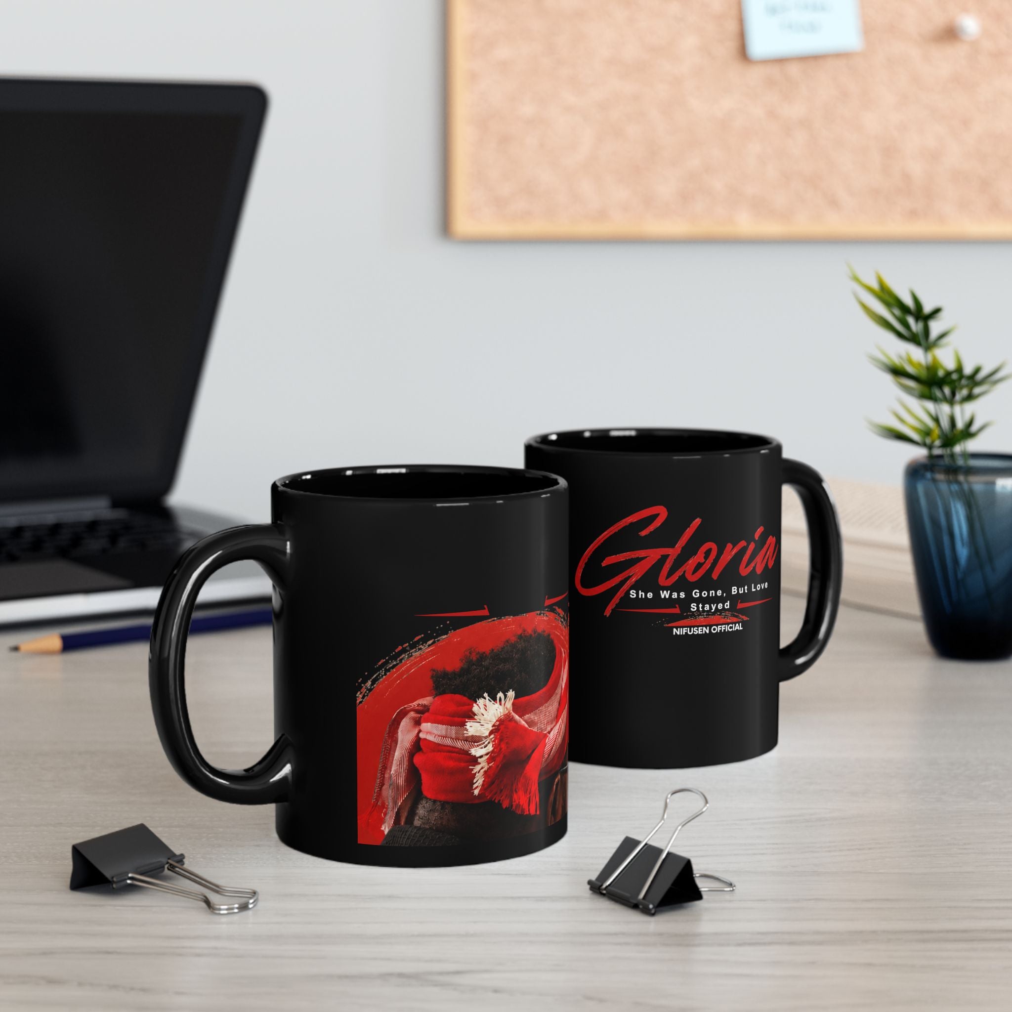 Gloria Tribute Mug – Black Ceramic Memorial Coffee Cup (11oz/15oz)