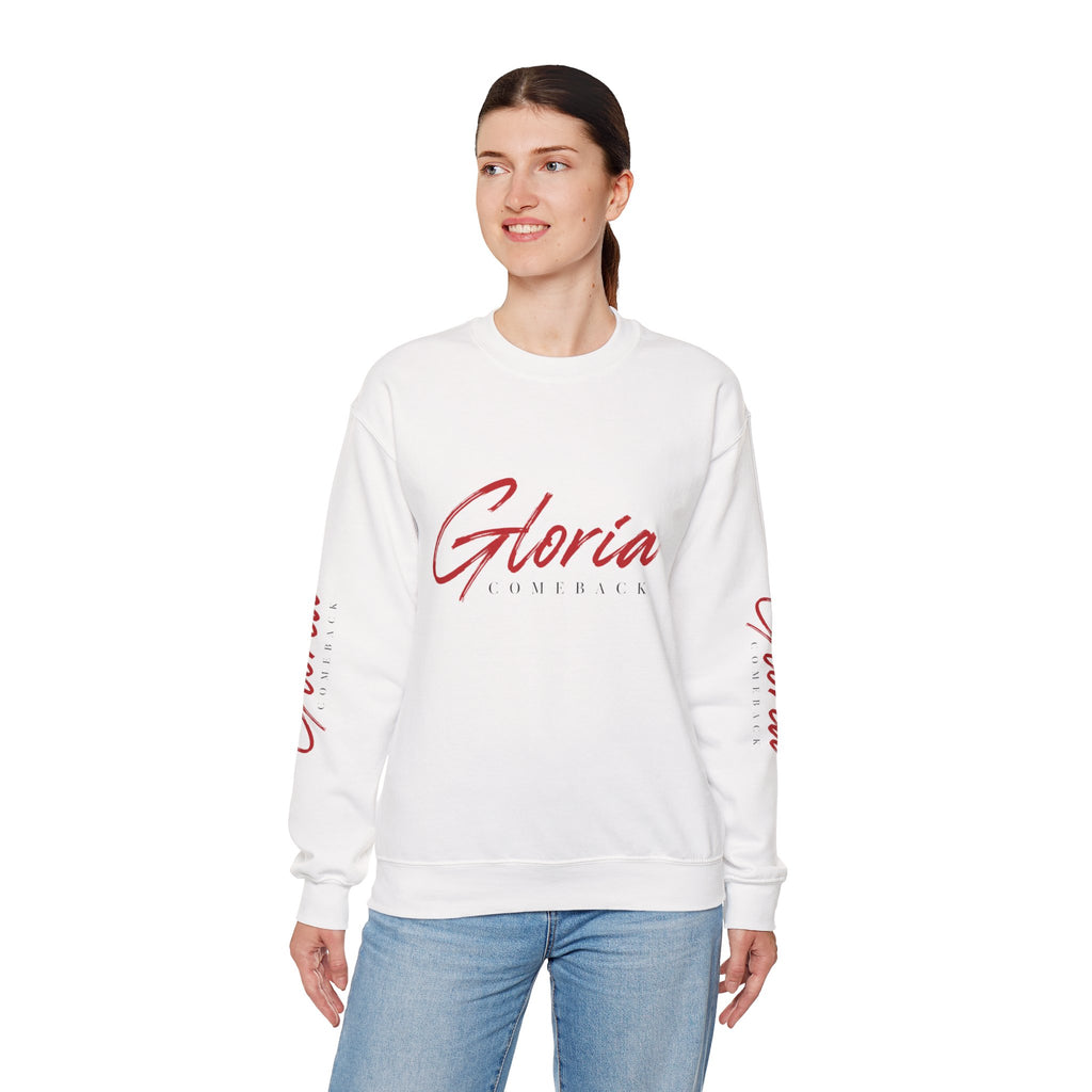 Gloria Lumeriak Crewneck Sweatshirt — Red Helmet Graphic Pullover