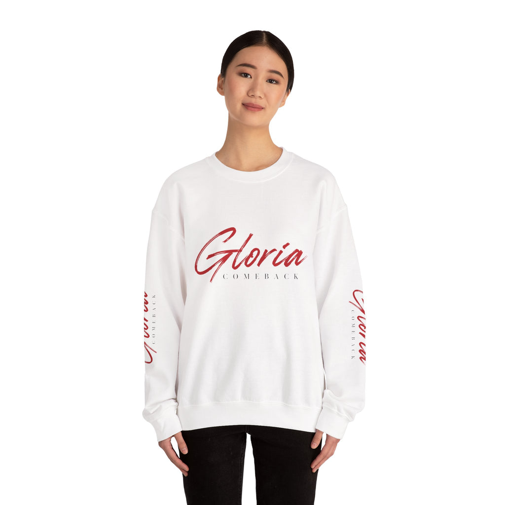 Gloria Lumeriak Crewneck Sweatshirt — Red Helmet Graphic Pullover